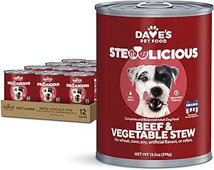 Dave's Pet Food Stewlicious Grain Free Wet Dog Food (Beef & Vegetable in Gravy), Made in USA Naturally Healthy Canned Gluten Free Dog Topper, 13.2 oz (12 Pack)