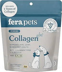 Fera Pets Cat & Dog Collagen Powder - Bone, Gut, Joint and Skin Supplement - 5 Types of Collagen + Clinically Studied UC-IIÂ® - 4.23 oz