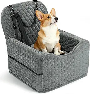 Dog Car Seat for Small/Medium Pets, Adjustable Booster Seat with Safety Leash, Washable Cover & Storage Pockets (Up to 35 lbs, Gray)