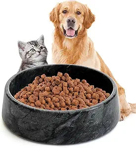 Black Marble Dog Bowl, Non-Slip Non-Tipping Heavy Dog Food Bowl, Large Weighted Stone Dish, Natural Marble Pet Water Bowl, Easy to Clean, Present for Cat & Dog Lovers, Holds 6 Cups(6 lbs)