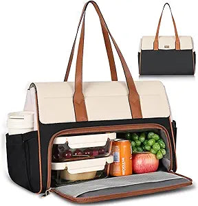 Jetviivid Lunch Tote Bag for Women 15.6 Inch Laptop Bag with Large Lunch Compartment & Cup Holder, Work Bag Laptop Briefcase for Business,Office,Daily,Black&Brown&White