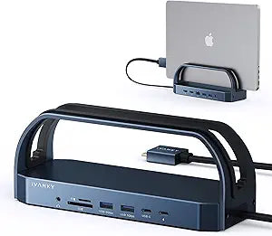 iVANKY 12-in-2 FusionDock 2 Vertical Docking Station Stand for MacBook Pro with 150W Power Adapter, Dual 4K@60Hz Monitor Dock for Mac M3/M4/M5 Pro/Max Display 2x HDMI,96W PD,6 USB,Ethernet SD/TF/Audio
