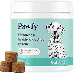 Pawfy Probiotics for Dogs | Supports Digestive Health, Diarrhea for Small, Large Dogs | Improves Gut Health | Anti Yeast Supplements | Skin Health Seasonal Allergies Support - 30 Chews (Bacon)