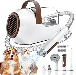 Dog Grooming Vacuum, Dog Grooming Kit with Pet Clipper Nail Grinder, 6 Pet Grooming Tools (Tawny)