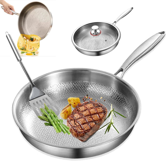 lokifui Titanium Pro Pan, Titanium Pan with Lid, 11.02 Inch 100% Titaniums Non Stick Frying Pans, Multifunctional Durable Frying Nonstick Pans, Even Heating for Cooking (11.81, With Lid)