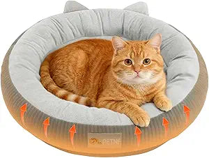 Heated Cat Bed for Indoor Pets â€“ Constant Temperature 100.4-107.6â„‰ Donut Cat Heating Pad with Chew Resistant 87 Inch Cord, Washable Cover, Cozy Round Pet Bed for Small Cats Kittens Dogs