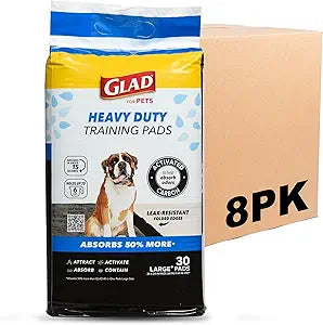 Glad for Pets XL Charcoal Training Pads, Heavy Duty Leak-Resistant Puppy Pee Pads with Activated Carbon Odor Control, Quick-Dry Quilted Top, Indoor Potty & Crate Liner, 24 x 24 in, 30 Count - 8 Pack