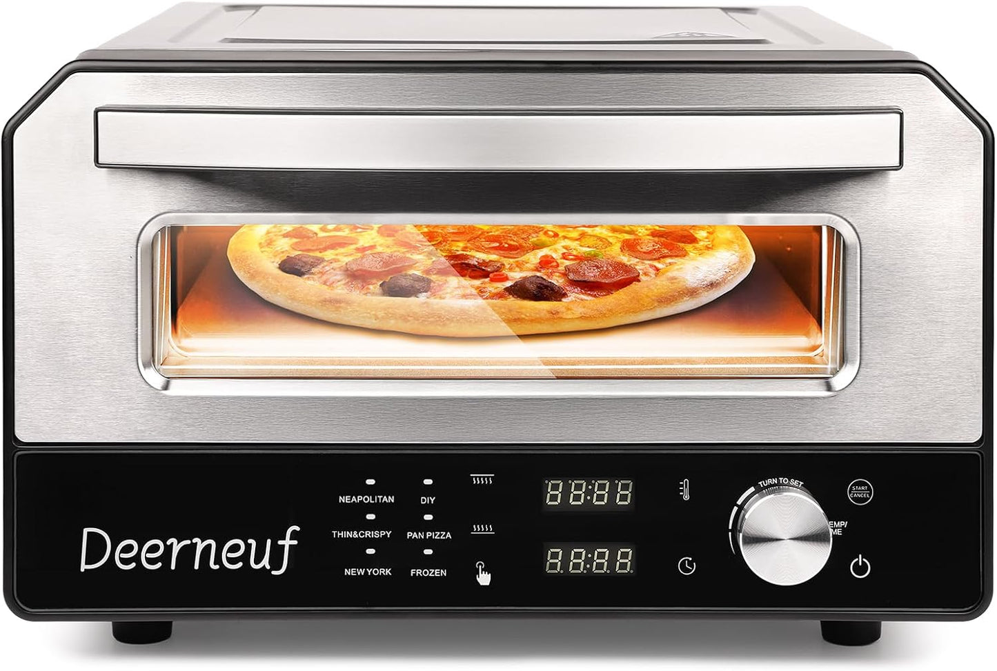 Electric Pizza Oven Indoor, Heats up to 800°F, 12” Pizzas in Minutes, Countertop Pizza Oven with 6 Touchscreen Presets, Pizza Stone and Pizza Peel Included,Stainless Steel Pizza Maker Machine for Home