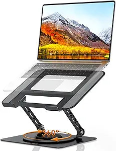 TECKNET Laptop Stand for Desk, 360 Rotating Base, Ergonomic Foldable Computer Stand for Laptop Riser Height Adjustable, Compatible with MacBook Pro, All Laptops 10-17" - Black