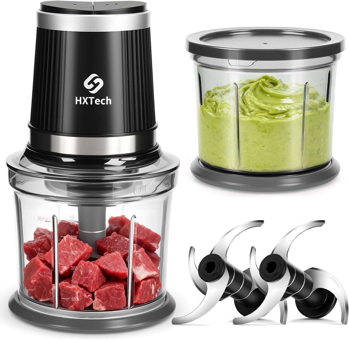 Food Processor 4 Cup, Mini Electric Food Chopper with 2 Bowls, Small Meat Grinder with 2 Speed & 4 Blades for Vegetable, Meat, Nuts, Functions for Chopping, Dicing, Mixing and Puree
