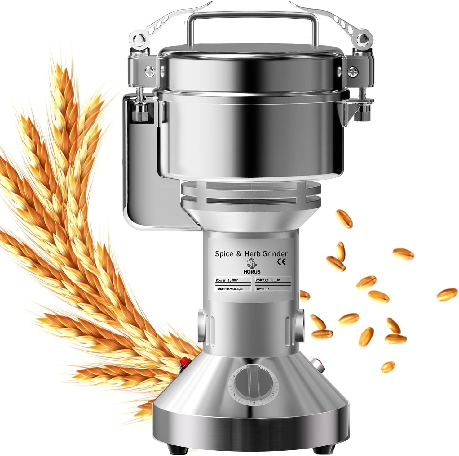 Electric Grain Mill 750g, Flour Grinder Mill Stainless Steel for Home, Counter Grain Grinder for Wheat Berry, Rice, Corn, Herbs, Spices