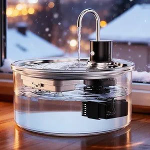 Wireless Cat Water Fountain Glass - 108oz/3.2L Automatic Ultra-Quiet Cat Water Fountain with Filter, Glass Battery Operated Pet Fountain Rechargeable Water Dispenser for Cats, Puppy, Multiple Pets