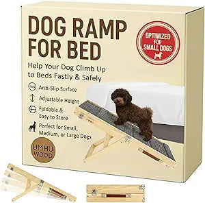 UMHUWOOD Dog Ramp for Couch, Bed, and Car â€“ Adjustable, Portable, Foldable, Non-Slip Wooden Pet Ramp for Small, Medium, and Senior Dogs and Cats â€“ Up to 19.5" High