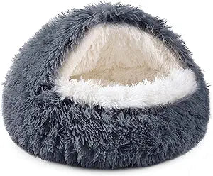 NOYAL Round Hooded Donut Dog Bed for Small & Medium Pets - Plush Fluffy Anti-Anxiety Cat Cave Bed with Cover