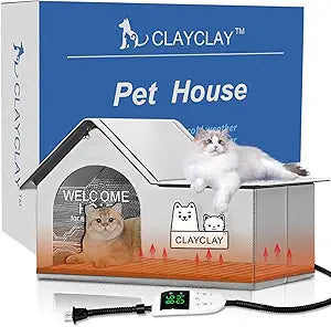 Heated Cat House for Outside Pets in Winterï¼ŒWinter Shelter for Indoor Outdoor Ferals,Cats & Small Dogs with Heating Padï¼ŒKitty Heated House with Waterproof Suitable for All Seasons(21"D x 15"W x 17"H)