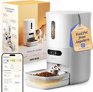 Automatic Cat Feeder, WiFi Smart Scale Tracks Pet's Food Intake, App Control, 3.6L Timed Food Dispenser for Cats and Dogs, Up to 10 Meals Per Day, Stainless Steel Bowl, Dual Power Supply
