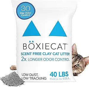 Boxie Unscented 30 Day Odor Control Clumping Clay Cat & Kitty Litter 40 lb, 99.9% Dust-Free, Hard Flat Top Clumps, No Fragrances No Fillers, Long-Lasting, Easy to Scoop
