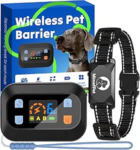 MIMOFPET Wireless Pet Barrier - Outdoor Indoor Barrier Waterproof with Adjustable Range up to 16.4 ft,Adjustable Safe Static Intensity, Rechargeable Color Display Electric Barrier System for Dogs