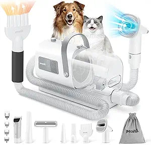 Pecute Dog Grooming Vacuum & Dryer, 7-in-1 Pet Grooming Kit with Clipper, 10000Pa Dog Vacuum for Shedding Grooming, Adjustable Speed & Temp, 55dB Low Noise,1.7L Dust Cup