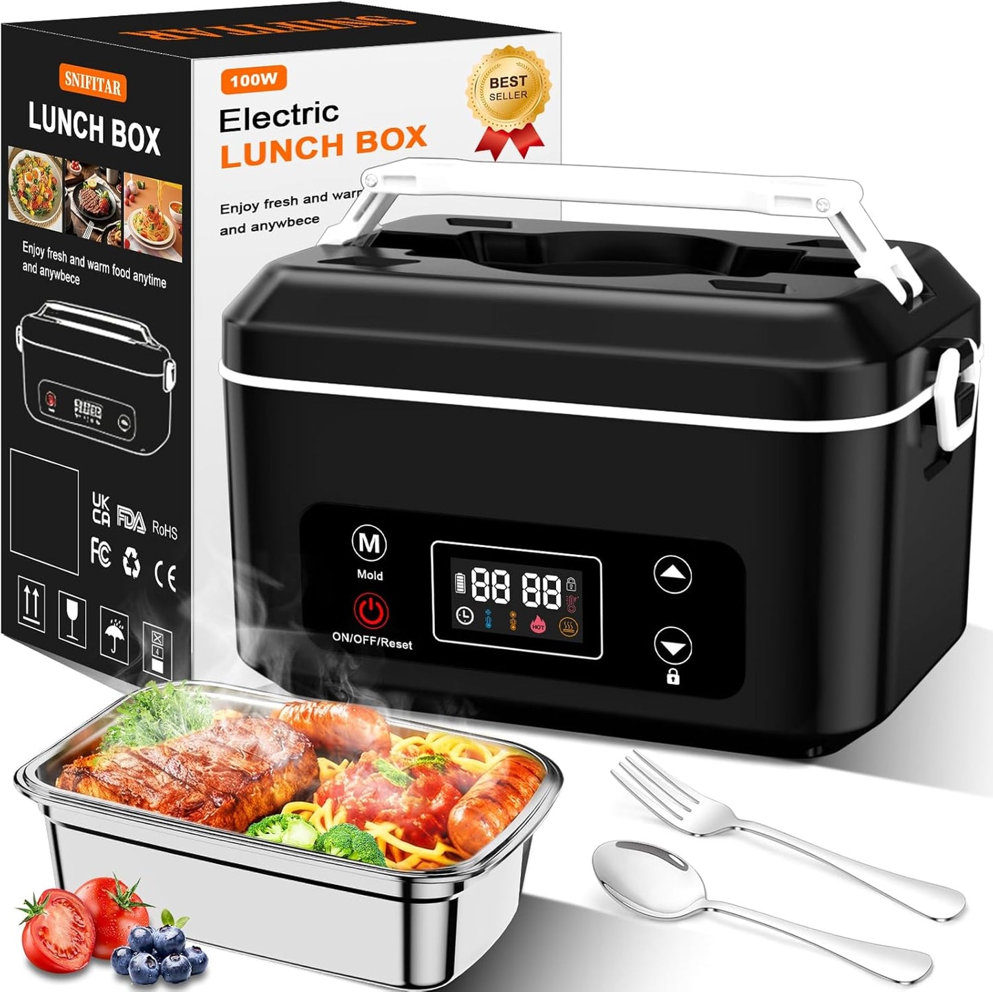 Cordless Electric Heated Lunch Box,Pro 24000mah Heated Lunch Box,Battery Powered, 1.2L Portable Food Heater-3D-5 Side Heating-Intelligent Temperature Control,Suitable For Trucks,Offices,Travel