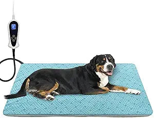 Dog Heating Pad 47x30 in, Pet Heating Pad for Dog Cat, Smart Thermostat Switch, Whelping Box Mats, Heated Dog Bed Mats with Chew Resistant Cord, Soft Blue Stripe Plush Cloth Cover
