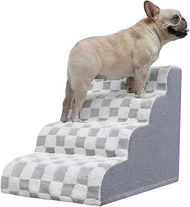 KSIIA Dog Stairs Curved Dog Steps for Bed 4-Tier Pet Stairs Supportive Pet Steps for High Beds Couch Sofa Chair with Removable Washable Cover & Non-Slip Bottom, 28" D x 16" W x 20" H, Grey