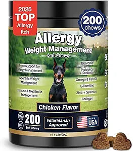 Dog Allergy Relief Chews Itching Skin is Human Multivitamin Pet Allergy Anti Itch Paw Relief and Immune Dog Chews Bites Antihistamine for Dogs Itching and Licking 200