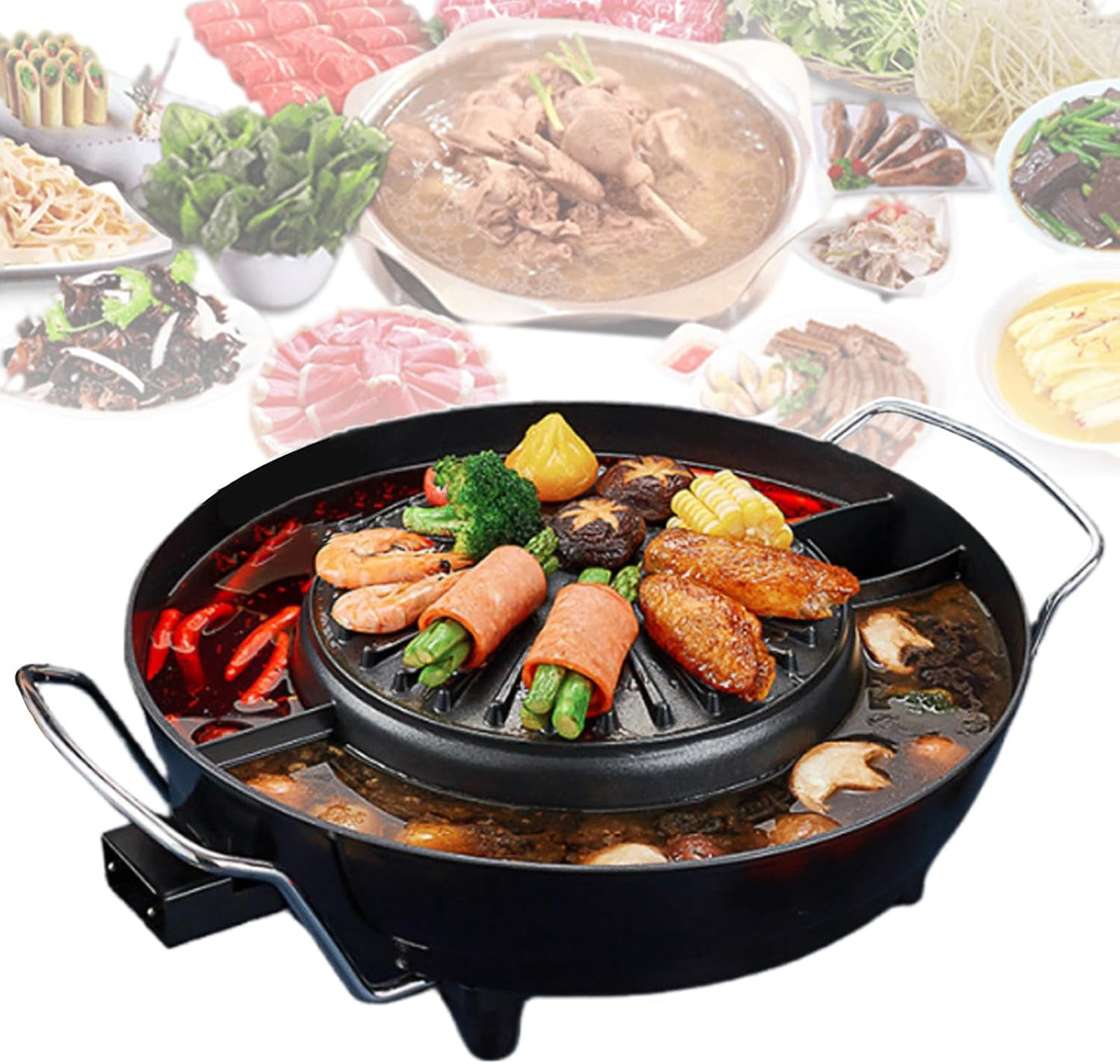 Medium Household Electric Hot Pot with Grill, Soup Pot and Korean BBQ, Non-stick Coating, Easy to Clean, For 2-4 People to Enjoy, 2000 W