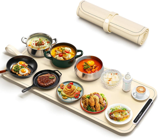 Warming Mat for Food - Electric Warming Tray, XXL(36"x16") Food Warmer Mat with Fast Full Surface Heating, Silicone Heating Mat for Party Buffet, Great Gift for Women, Hosts, New Homeowners (Beige)