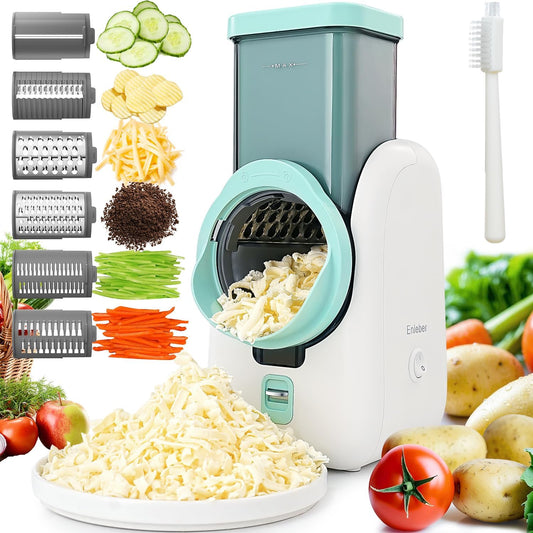 Electric Cheese Grater Rotary Slicer-One-Touch Control Vegetable Slicer, Nuts Grinder Cheese Shredder for Home Kitchen Use, 6 Replaceable Stainless Steel Blades(White)