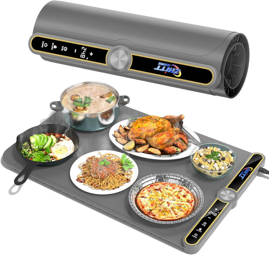 Food Warming Mat, 9 Temperature Modes & Upgraded Electric Heating Wire Full Surface Heating, Portable Warming Mat for Food, 6-Hours Auto Shut-Off Food Warming Mat for Buffet, Parties