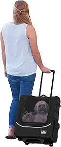 Pet Gear I-GO2 Pus Traveler Roller Backpack, Travel Carrier, Car Seat for Cats/Dogs, Mesh Ventilation, Included Tether, Telescoping Handle, Storage Pouch, Onyx
