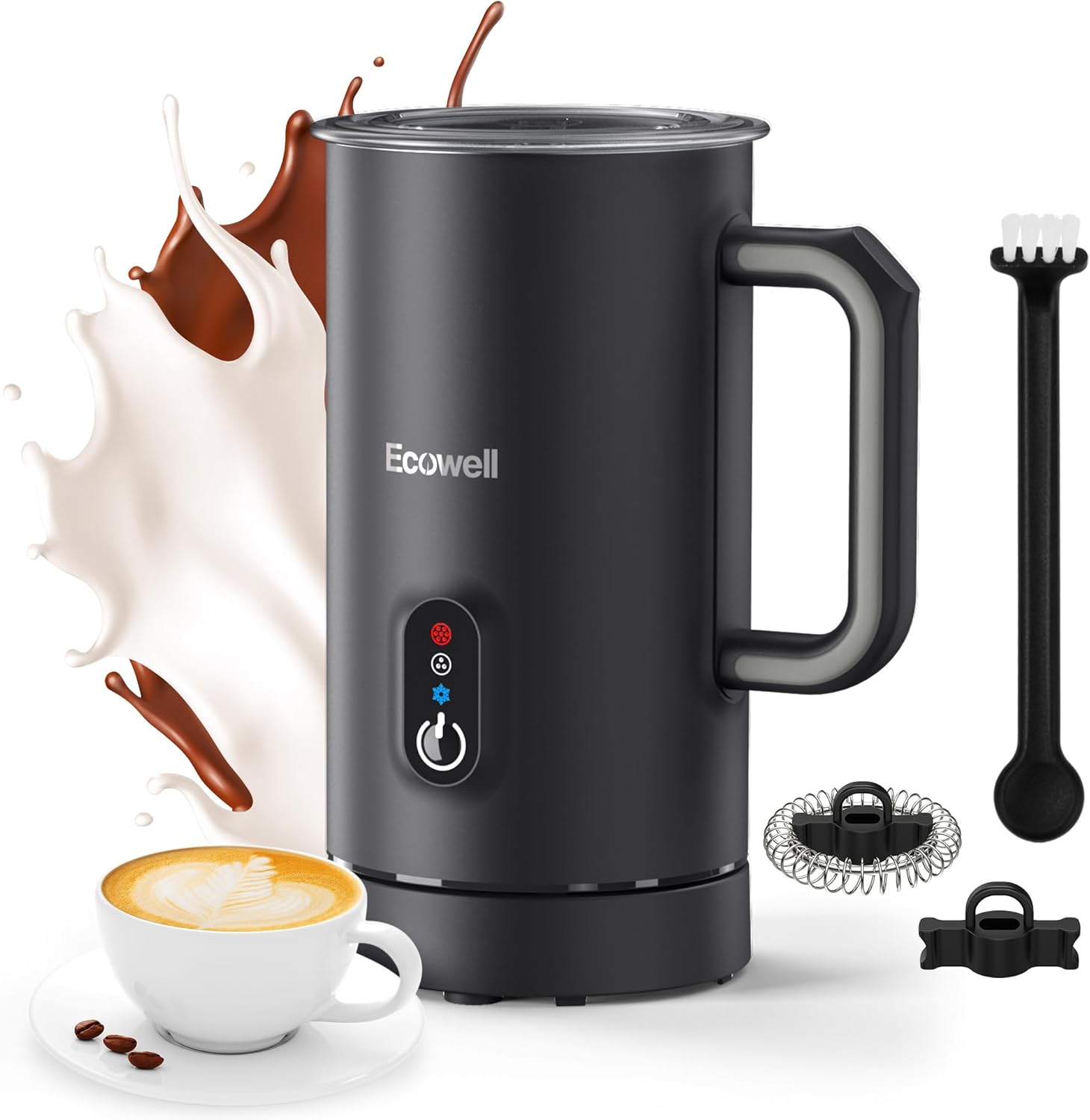 ECOWELL Automatic Milk Frother and Steamer, 4 in 1 Electric Coffee Milk Foamer Frother, Hot Chocolate Maker, Warm and Cold Foam for Coffee Latte, Macchiato, Cappuccinos, 8.1oz\/240ml