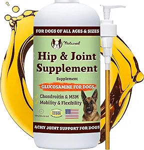 Natural Dog Company Liquid Glucosamine for Dogs, Hip & Joint Oil, Extra Strength Cartilage, Joint Supplement for Dogs, Helps Mobility, Eases Occasional Stiffness, Glucosamine Chondroitin, 32 oz.