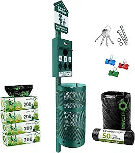 Dog Waste Station Outdoor Pet Waste Station- Desing With 4 Holes And 800 Dog Poop Bags, 50 Waste Can Liners, 3 Poop Bag Holders & 2 Set Of Keys, For Commercial Use, Parks, Condos & HOA