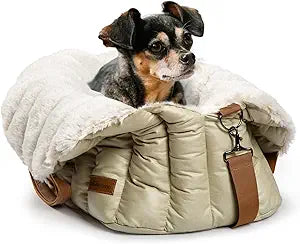 ClevaHome Small Dog Car Seat & Travel Carrier & Pet Bed, Soft Fleece Interior for Dogs up to 10lbs, Stylish Pet Travel Tote for Indoor and Outdoor Use