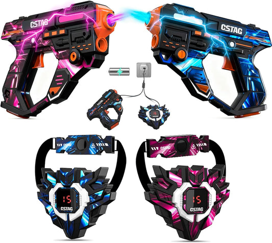 Infrared Battle Set - 2 Guns 2 LED Vests with Real-Time Data Sync, Infrared Tag Guns for Kids Teens & Family Play Indoor Outdoor Multiplayer Game, Toys Gifts for Birthday Christmas Party (Red & Blue)