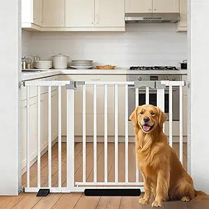 29.9-46" Wide Baby Gate for Door & Stair Safety Gate for Baby Dogs and Pets with 3 Extensions Adjustable Steel Barrier for Doorways and Hallways Easy Install White