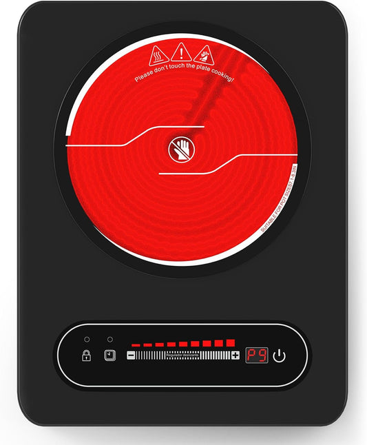 VBGK Single Burner Electric Cooktop,110V 1800W Electric Stove Top with LED Touch Control,10 Power Levels, 4 hTimer, Safety Lock,single burner cooktop Overheat protection