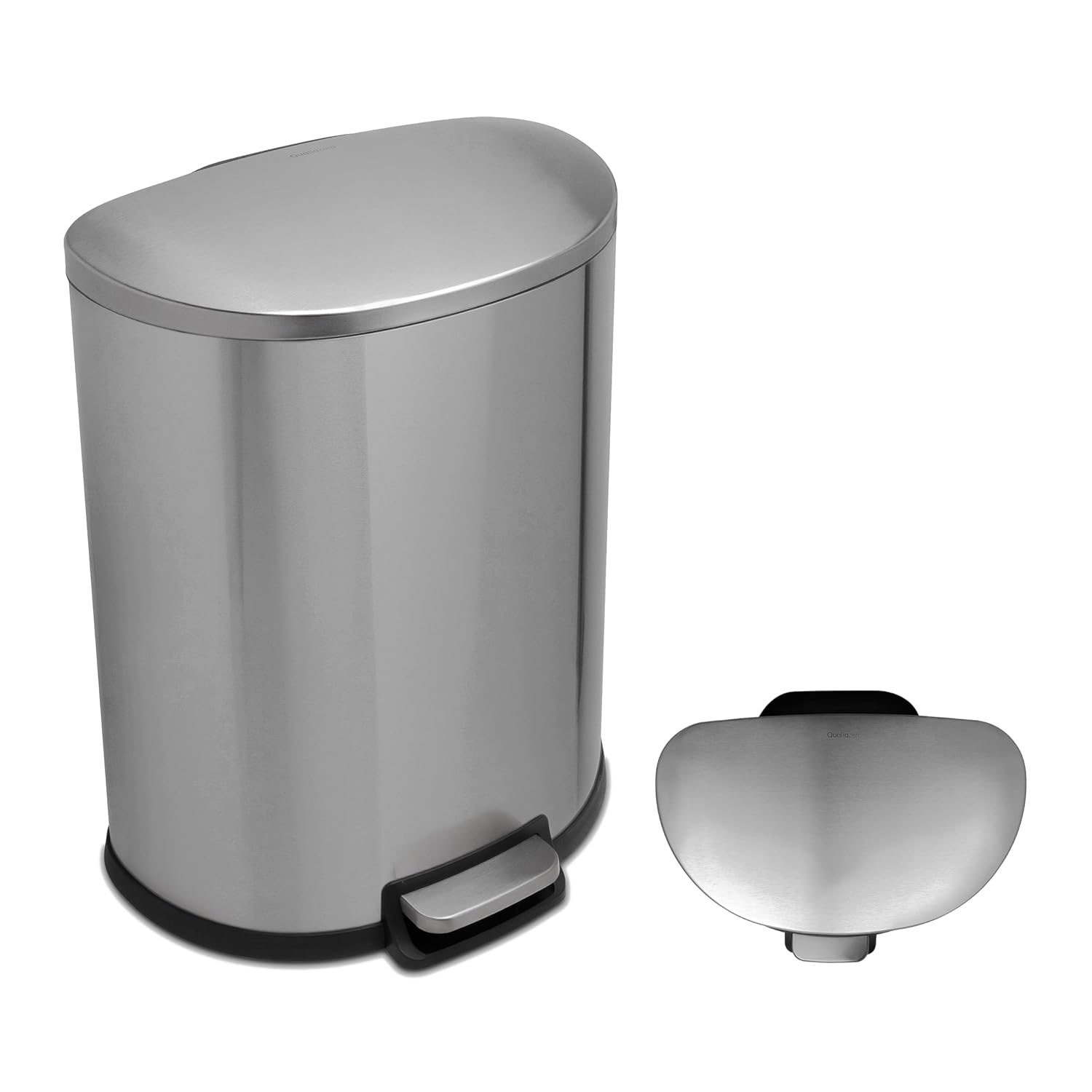QUALIAZERO 50L\/13 Gallon Stainless Steel Trashcan, Soft Close Lid & Smudge-Free Finish, Ideal for Home and Business Use, D Shape (Stainless Steel)