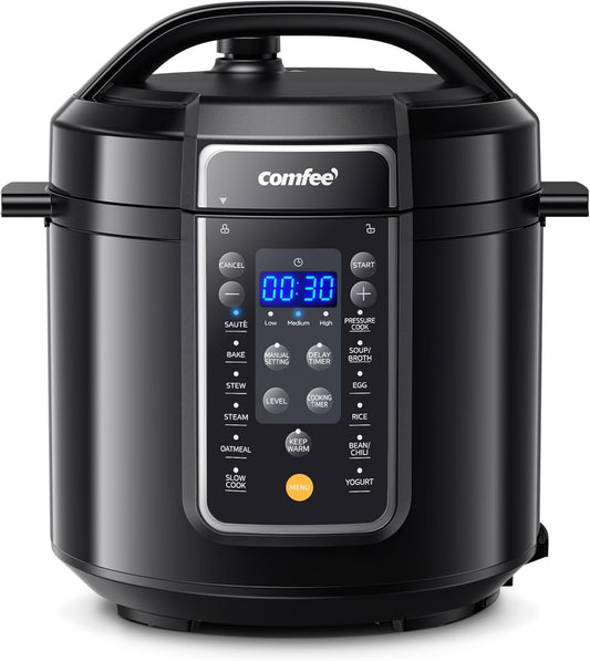 COMFEE' 9-in-1 Electric Pressure Cooker, 14 Presets Instant Multi Cooker Olla de Presion Non-Stick Pot Yogurt Maker Rice Cooker Slow Cooker Saut Steamer 6 Quarts Black