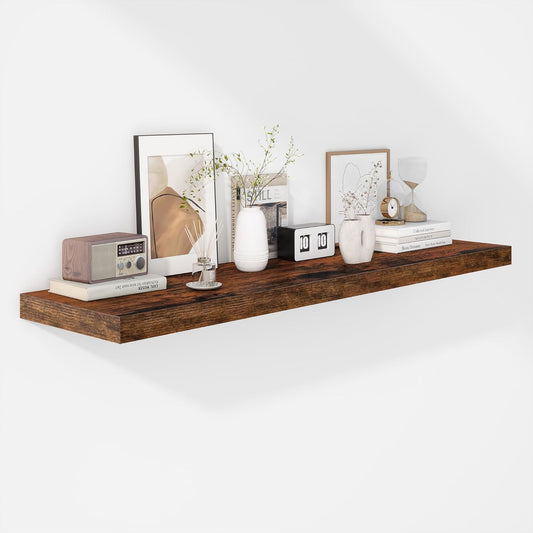 Fun Memories Floating Shelves - 12 Inch Rustic Wooden Wall Shelves - Extra Deeper & Thicker Wall Mounted Storage Shelf for Living Room, Kitchen, Farmhouse - 48" W x 12" D x 1.8" H - Brown