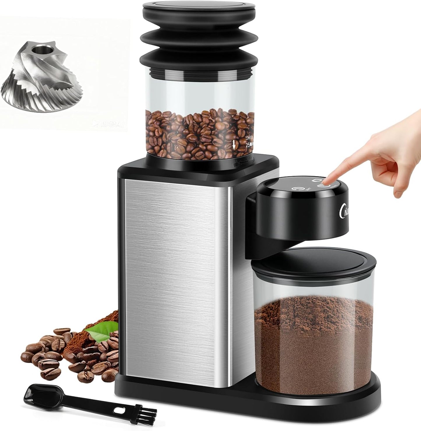 Electric Burr Coffee Grinder: Conical Coffee Bean Grinder Compact with 25 Precision Settings and Timer - Upgraded Anti-Static One-Touch Automatic Smart Grind for Home Use/Office/Cafes