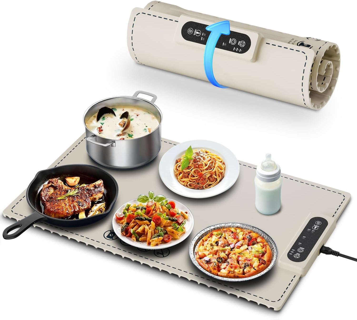 Electric Warming Tray, Negative ion Food Warming Mat, Full Surface Heating Rollable & Portable, Premium Silicone Nano-Material, 3 Modes- Versatile Food Warmer for Gatherings, Parties, Christmas