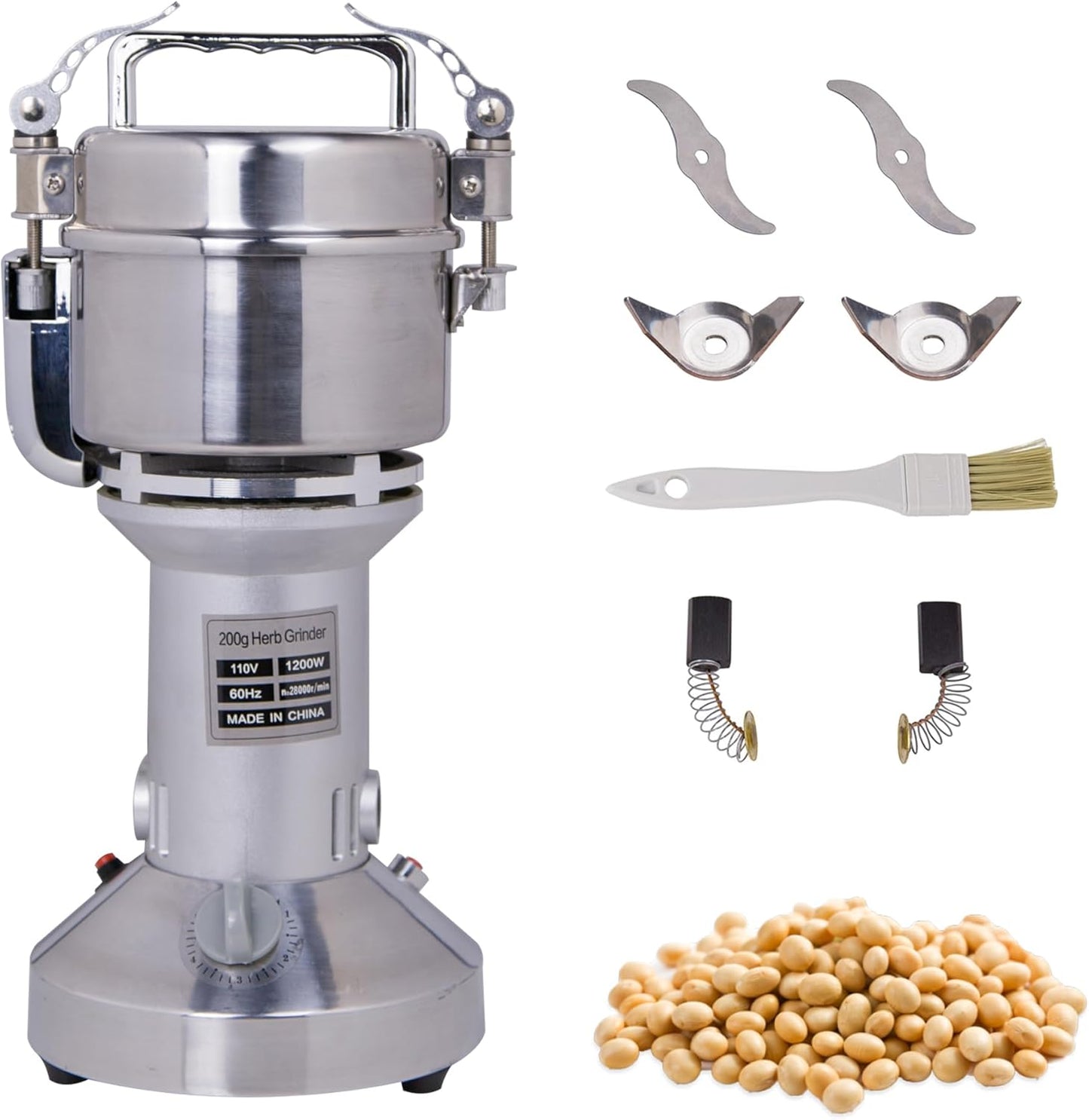 Hakka Grain Mills Grinder, 200g Electric Powder Mill Grinder Machine 1200W High Speed Grinder Stainless Steel Pulverizer Machine Commercial Herb Grinder for Grinding Dry Corn Coffee Bean Pepper