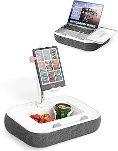 Kindle Pillow Stand with Lap Desk, Adjustable iPad Holder for Bed, 360Â° Swivel Tablet Arm, Laptop Desk with Mouse Pad, Snack Bowl & Cup Holder, Fits 4.713â€ Tablets & 15â€ Laptop