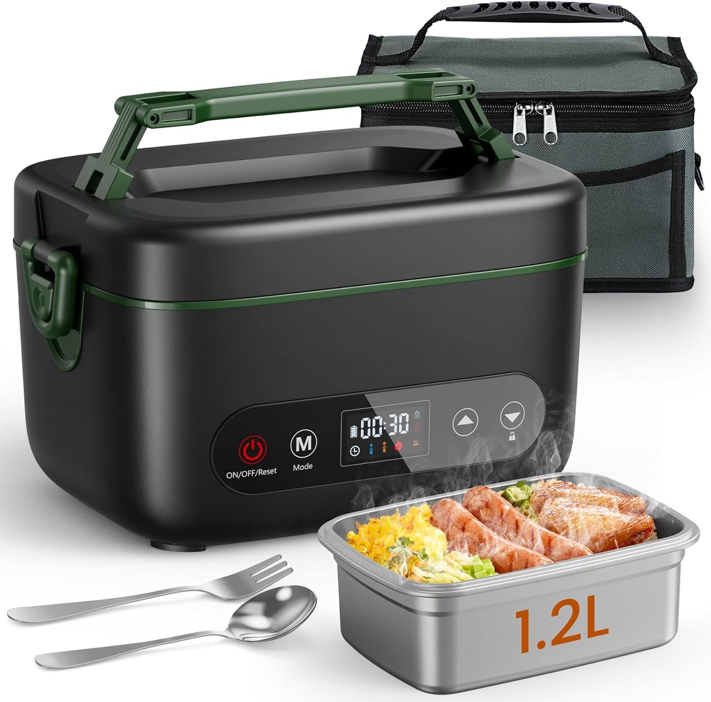 Cordless Electric Lunch Box, 1.2L Battery Powered Heated Lunch Box \u2013 100W, 24000mAh Rechargeable Portable Self-Heating Food Warmer with 5-Sided Automatic Heating for Outdoors, Truck, Office, BPA-Free