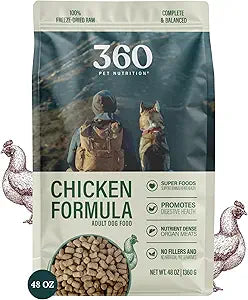 360 Pet Nutrition Freeze-Dried Raw Dog Food â€“ Chicken Recipe with Liver & Organs, High Protein, Omega-3s, Fruits, Veggies & Superfoods, Grain-Free, No Fillers, 3 lb â€“ Made in USA
