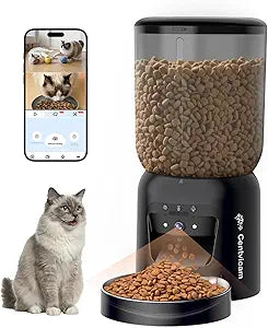 Automatic Pet Feeder with 3K HD Camera & App Control - Smart Dog Cat Feeder, 2.4G/5G WiFi, 2-Way Audio, Night Vision, Slow Feed, 6L Capacity, Battery Backup, Anti-Jam, Freshness Seal,Black