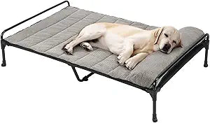 Veehoo Elevated Raised Dog Bed+Removable Padded Bolster-Cooling Outdoor Indoor Dog Cot with Railing for Large Sized Dogs, Hammock Bed Elevated Pet Couch Ded with Bolster-47 x 29"